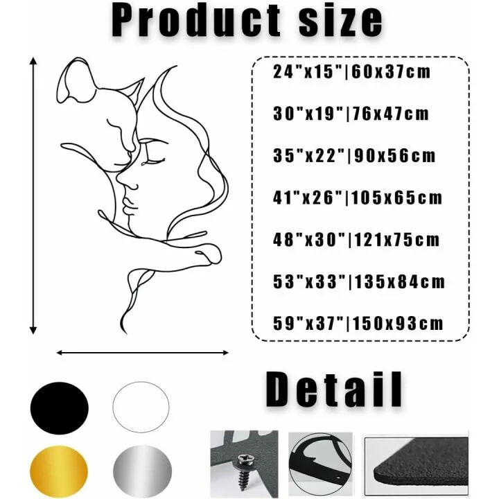 Cat and Woman Metal Wall Art - Elegant Decor Piece