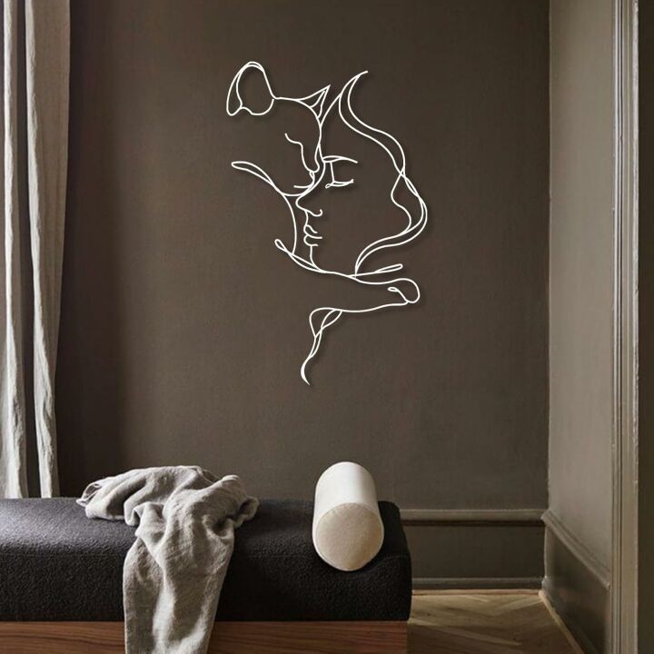 Cat and Woman Metal Wall Art - Elegant Decor Piece