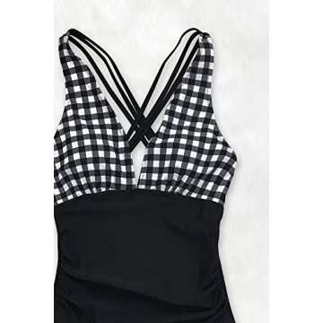 CUPSHE Women's Black White Gingham Ruched Plus Size One Piece Swimsuit, 1X