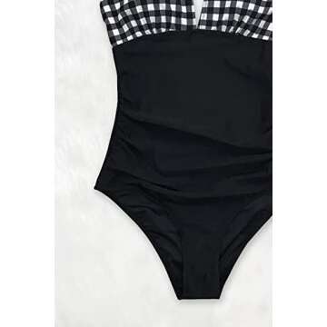 CUPSHE Women's Black White Gingham Ruched Plus Size One Piece Swimsuit, 1X