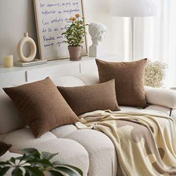 Demetex 24x24 Brown Pillow Covers Set of 2 Modern Sauare Decorative Burlap Pillowcases Soft Solid Linen Throw Pillow Covers for Bed Room Boy Dorm, 24 x 24 inch, Brown