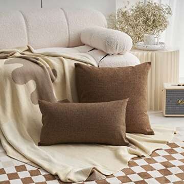 Demetex 24x24 Brown Pillow Covers Set of 2 Modern Sauare Decorative Burlap Pillowcases Soft Solid Linen Throw Pillow Covers for Bed Room Boy Dorm, 24 x 24 inch, Brown