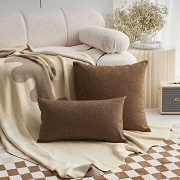 Demetex 24x24 Brown Pillow Covers Set of 2 Modern Sauare Decorative Burlap Pillowcases Soft Solid Linen Throw Pillow Covers for Bed Room Boy Dorm, 24 x 24 inch, Brown