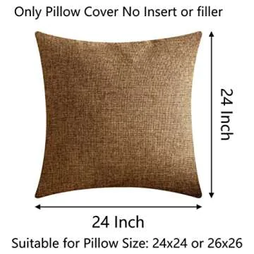 Demetex 24x24 Brown Pillow Covers Set of 2 Modern Sauare Decorative Burlap Pillowcases Soft Solid Linen Throw Pillow Covers for Bed Room Boy Dorm, 24 x 24 inch, Brown