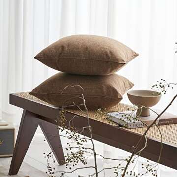 Demetex 24x24 Brown Pillow Covers Set of 2 Modern Sauare Decorative Burlap Pillowcases Soft Solid Linen Throw Pillow Covers for Bed Room Boy Dorm, 24 x 24 inch, Brown