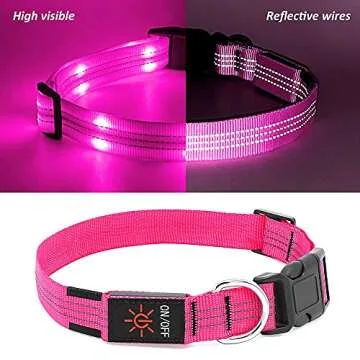 PZRLit Light Up Dog Collars,Waterproof LED Dog Collar Rechargeable, Glow in The Dark Dog Collars, Lighted Dog Collar Light for Small Meduim Large Dogs,Safety Dog Light for Night Walking-Pink, Medium