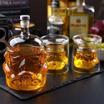 Whiskey Decanter Set With 2 Glasses, Transparent Creative Flask Carefe, Whiskey Carafe for Wine, Scotch, Bourbon, Vodka, Liquor - 750ml Unique Bottles Christmas Gift for Men Dad Women