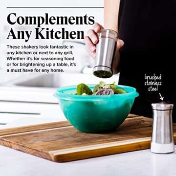 Willow & Everett Salt and Pepper Shaker Set - Stainless Steel & Glass with Adjustable Pour Dial - Ideal for Pre-Ground Spices & Seasoning Blends