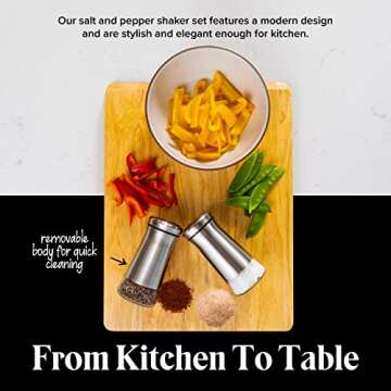 Willow & Everett Salt and Pepper Shaker Set - Stainless Steel & Glass with Adjustable Pour Dial - Ideal for Pre-Ground Spices & Seasoning Blends