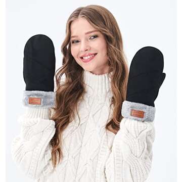 Arctic Paw Warm Black Faux Fur Running Mittens Women Winter Glove Mittens, Black