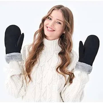 Arctic Paw Warm Black Faux Fur Running Mittens Women Winter Glove Mittens, Black