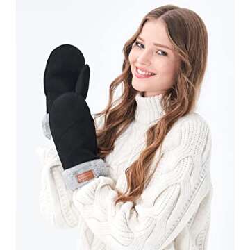 Arctic Paw Warm Black Faux Fur Running Mittens Women Winter Glove Mittens, Black