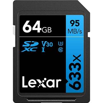 Lexar Professional 633x 64GB SDXC UHS-I Cards, Up To 95MB/s Read, for Mid-Range DSLR, HD Camcorder, 3D Cameras, LSD64GCB1NL633 (Product Label May Vary)