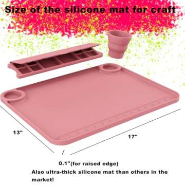 Svartur Silicone Painting Mat with Cup and Palette Removable, 17"X13" Thick Silicone Art Mat for Cra...