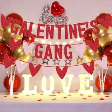 Galentines Gang Banner Glittery Love Heart Banner, No DIY Girls Ladies Galentines Day Party Decorations Valentines Day Fireplace Decor - 3 Pack 10 Feet