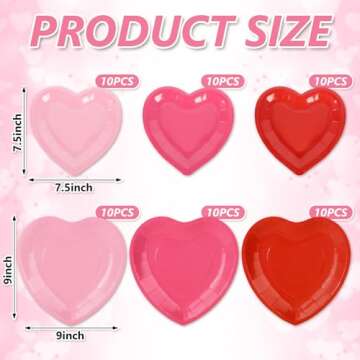 JarThenaAMCS 60Pcs Valentine's Day Paper Plate Red Pink Heart Disposable Dinner Dessert Plate 3 Colo...