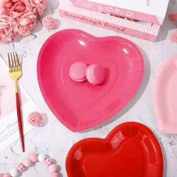 JarThenaAMCS 60Pcs Valentine's Day Paper Plate Red Pink Heart Disposable Dinner Dessert Plate 3 Colors Dinnerware Plate For Party Supplies Table Decor