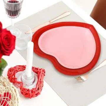 JarThenaAMCS 60Pcs Valentine's Day Paper Plate Red Pink Heart Disposable Dinner Dessert Plate 3 Colors Dinnerware Plate For Party Supplies Table Decor