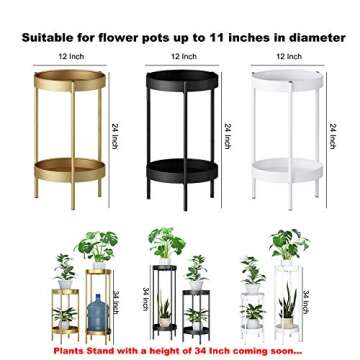 ZEETOON Modern Tall Plants Stand, Orchid Display Rack Potted Plant Holder Gold Metal Shelf 2 Round T...