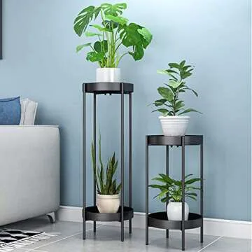 ZEETOON Modern Tall Plants Stand, Orchid Display Rack Potted Plant Holder Gold Metal Shelf 2 Round Tray Set, Foldable Sturdy Flowers Pot Base for Indoor Outdoor Home Decor Fit Up-to 12 Inch Planter