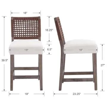 LZAREAL Woven Rope Back Bar Stools Set of 4