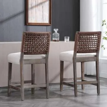 LZAREAL Woven Rope Back Bar Stools Set of 4