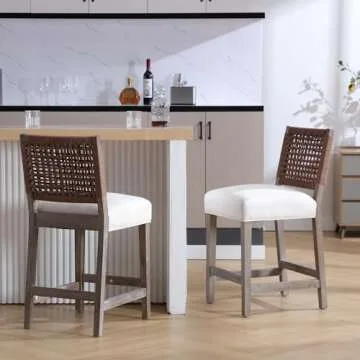 LZAREAL Woven Rope Back Bar Stools Set of 4