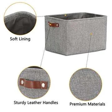 DULLEMELO Medium Storage Baskets for Organizing, Rectangular Fabric Storage Bins Collapsible, Perfect for Shelves, Closets, Nursery, Home, Office, Empty Gift Baskets (3-Pack,Grey)