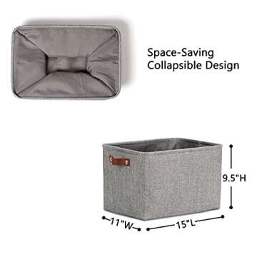 DULLEMELO Medium Storage Baskets for Organizing, Rectangular Fabric Storage Bins Collapsible, Perfect for Shelves, Closets, Nursery, Home, Office, Empty Gift Baskets (3-Pack,Grey)