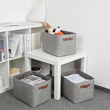 DULLEMELO Medium Storage Baskets for Organizing, Rectangular Fabric Storage Bins Collapsible, Perfect for Shelves, Closets, Nursery, Home, Office, Empty Gift Baskets (3-Pack,Grey)