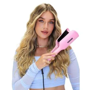 Trademark Beauty Hair Waver - Double Barrel Hair Crimper, Beach Waves Curling Iron, Babe Waves X, Adjustable Temperature Hair Curler, Hair Styling Tools, 1.25" - Pink
