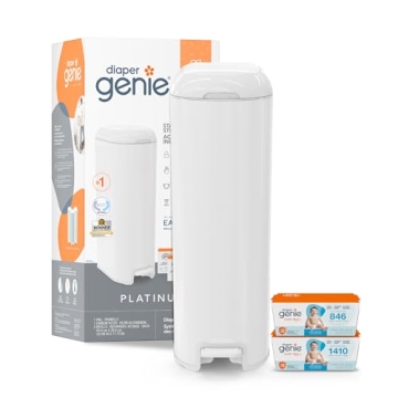 Diaper Genie Platinum Pail (Lilly White) is Made of Durable Stainless Steel and Includes 1 Easy Roll...