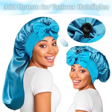 ROYBENS Long Bonnet Satin Hair Silk Bonnet for Sleeping Women, Silky Bonnets for Women with Tie Band, Sleep Cap for Braids Curly Hair