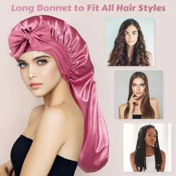 ROYBENS Long Bonnet Satin Hair Silk Bonnet for Sleeping Women, Silky Bonnets for Women with Tie Band, Sleep Cap for Braids Curly Hair