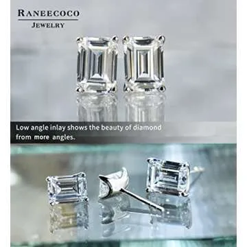 "STUNNING FLAME" 18K White Gold Plated 925 Sterling Silver Cubic Zirconia Emerald Cut Stud Earrings | CZ Studs for Women (Emerald,6)