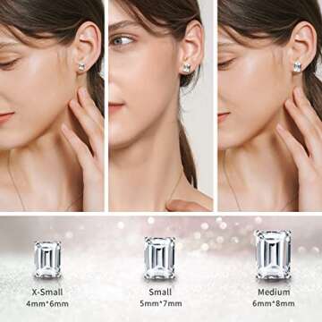 "STUNNING FLAME" 18K White Gold Plated 925 Sterling Silver Cubic Zirconia Emerald Cut Stud Earrings | CZ Studs for Women (Emerald,6)
