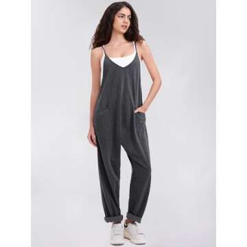 EXLURA Womens Casual Summer Jumpsuits 2025 Romper Bib Outfits Adjustable Straps Denim Overalls with Pockets