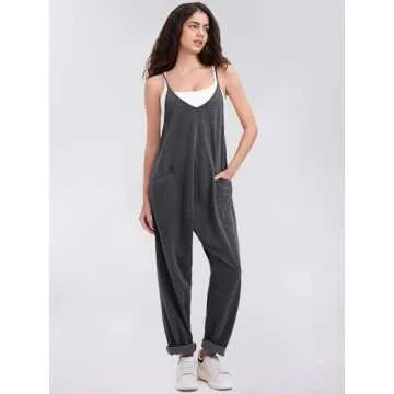 EXLURA Womens Casual Summer Jumpsuits 2025 Romper Bib Outfits Adjustable Straps Denim Overalls with Pockets