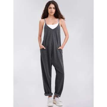 EXLURA Womens Casual Summer Jumpsuits 2025 Romper Bib Outfits Adjustable Straps Denim Overalls with Pockets