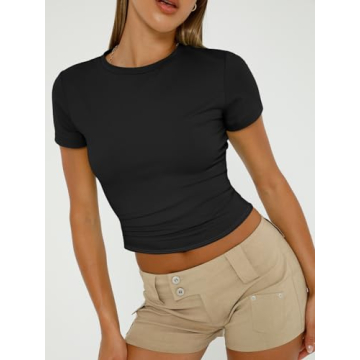 Chic Trendy Queen Women's Black Scoop Neck Crop Top 2024