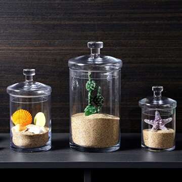 MyGift 6 Piece Clear Glass Apothecary Jar Set with Clear Lid - Decorative Kitchen and Bath Storage Canisters, Wedding Centerpiece Jars, Candy Buffet with Lids