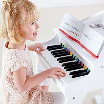 Hape Deluxe White Grand Piano | Thirty Key Piano Toy with Stool, Electronic Keyboard Musical Toy Set...