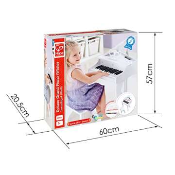 Hape Deluxe White Grand Piano | Thirty Key Piano Toy with Stool, Electronic Keyboard Musical Toy Set for Kids 3 Years+