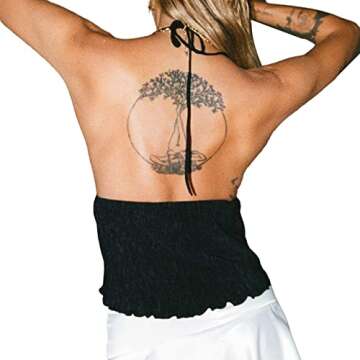 Women Y2k Front Tie Crop Tops Halter Neck Flowy Plisse Summer Going Out Top Sexy Split Sleeveless Cami Shirt (US, Alpha, Small, Regular, Regular, Black)