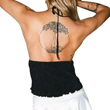 Women Y2k Front Tie Crop Tops Halter Neck Flowy Plisse Summer Going Out Top Sexy Split Sleeveless Cami Shirt (US, Alpha, Small, Regular, Regular, Black)