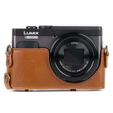 MegaGear MG1260 Ever Ready Leather Camera Case compatible with Panasonic Lumix DC-ZS80, DC-ZS70, DC-TZ95, DC-TZ90 - Light Brown