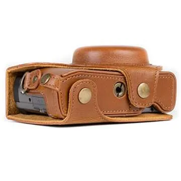 MegaGear MG1260 Ever Ready Leather Camera Case compatible with Panasonic Lumix DC-ZS80, DC-ZS70, DC-TZ95, DC-TZ90 - Light Brown