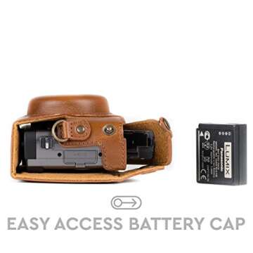MegaGear MG1260 Ever Ready Leather Camera Case compatible with Panasonic Lumix DC-ZS80, DC-ZS70, DC-TZ95, DC-TZ90 - Light Brown