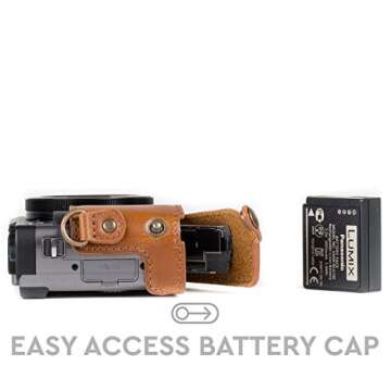 MegaGear MG1260 Ever Ready Leather Camera Case compatible with Panasonic Lumix DC-ZS80, DC-ZS70, DC-TZ95, DC-TZ90 - Light Brown