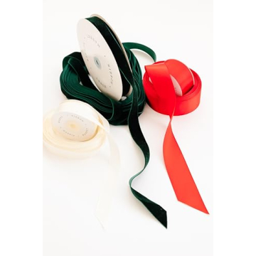 Merry Market 3 Roll Set Premium Christmas Ribbon, Minimal Holiday Gift Wrapping, 60 Yards, Green Vel...